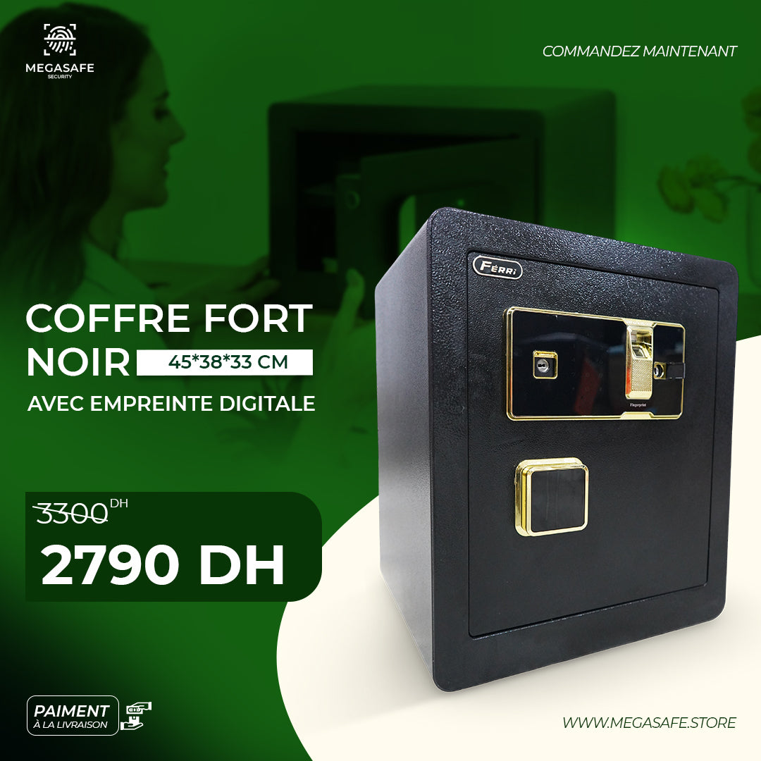 COFFRE FORT NOIR AVEC Empreinte Digitale 45*38*33 CM