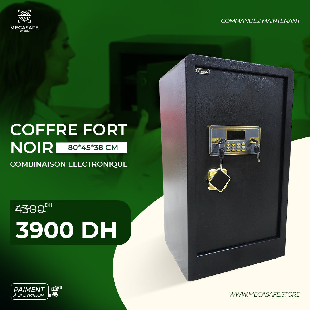 COFFRE FORT NOIR AVEC COMBINAISON ELECTRONIQUE 80*45*38 CM