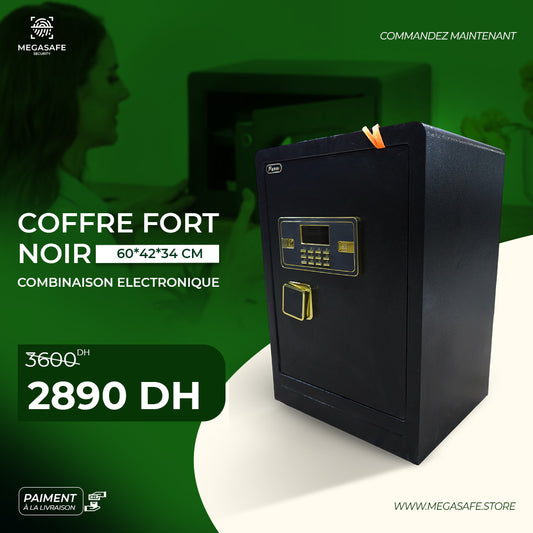 COFFRE FORT NOIR AVEC COMBINAISON ELECTRONIQUE 60*42*34 CM