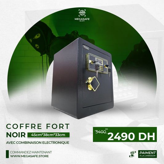 COFFRE FORT NOIR AVEC COMBINAISON ELECTRONIQUE 45*38*33CM